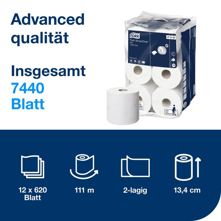 Tork SmartOne® 472193 Mini Toilettenpapier Advanced T9 2-lagig