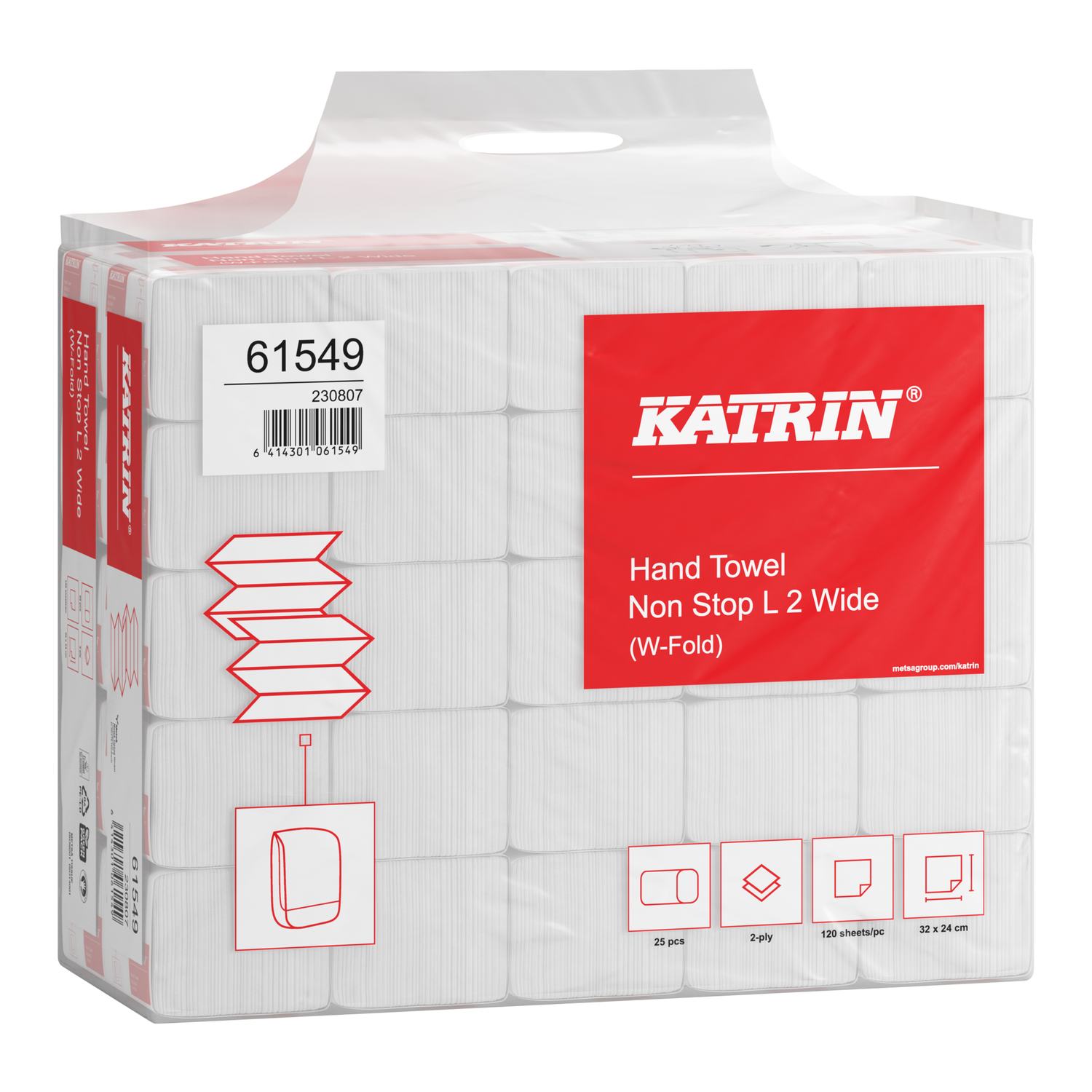 Katrin W-Falz Falthandtücher Non Stop L Wide 120 Blatt 2-lagig, Handy Pack