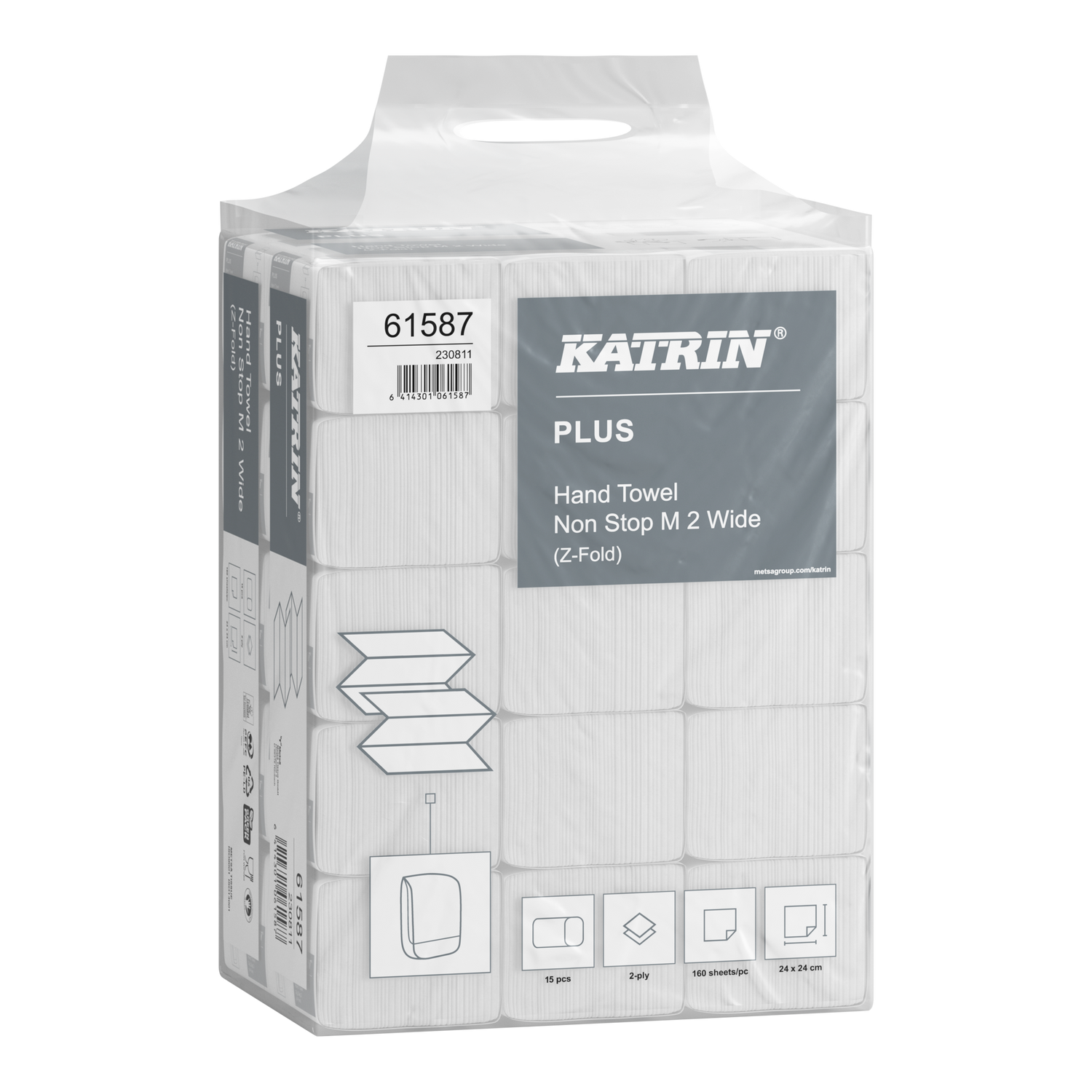 Katrin Plus Z-Falz Falthandtücher Non Stop M Wide 160 Blatt 2-lagig, Handy Pack