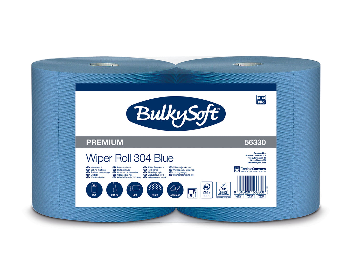 Rouleau de nettoyage BulkySoft Excellence Blue Power Maxi, 2 plis, 304 m
