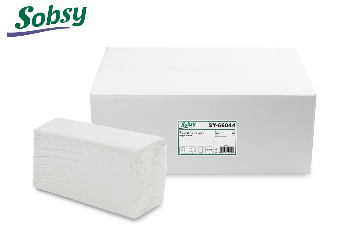 Sobsy Papierhandtuch, C-Falz, 2-lagig, recycling weiss, 22.5 x 30.5 cm