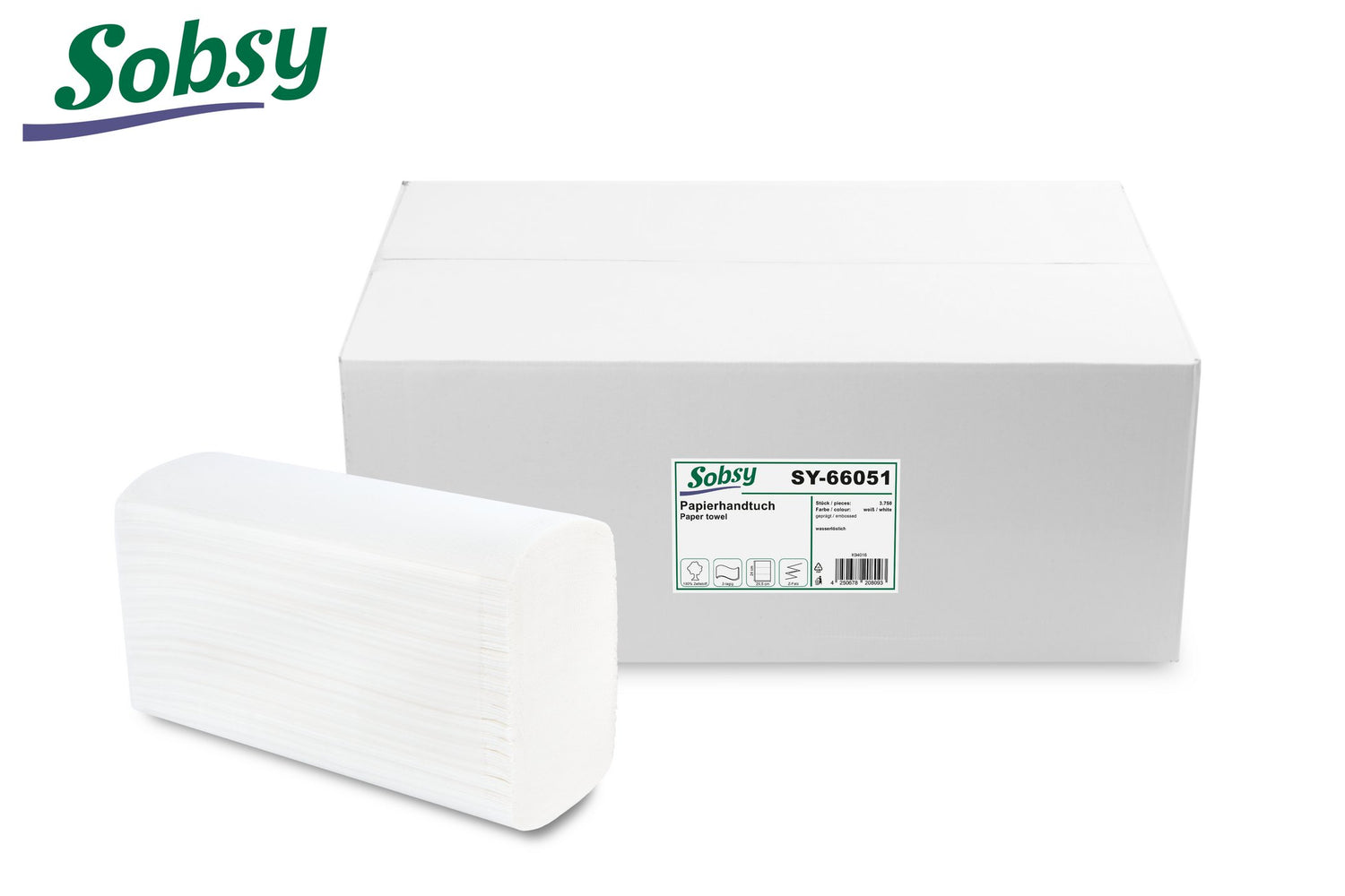 Sobsy Papierhandtuch, Z-Falz, 2-lagig, hochweiss, 20.6 x 24 cm