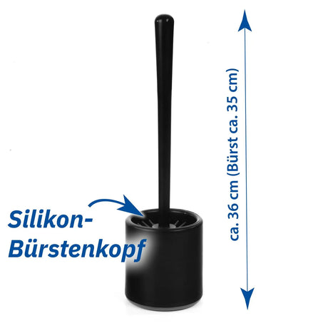 Black toilet brush set with grey silicone brush head