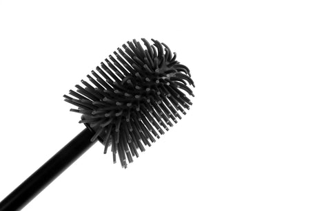 Black toilet brush set with grey silicone brush head