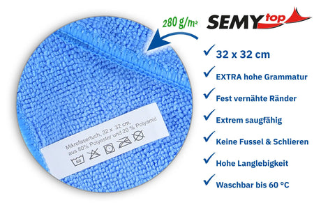 SemyTop extra microfiber cloths, 4 colors, 3 pieces each, 32 x 32 cm, 12 pieces