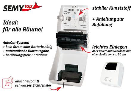 SemyTop Handtuchrollenspender Autocut für 20cm Rollenbreite, weiss
