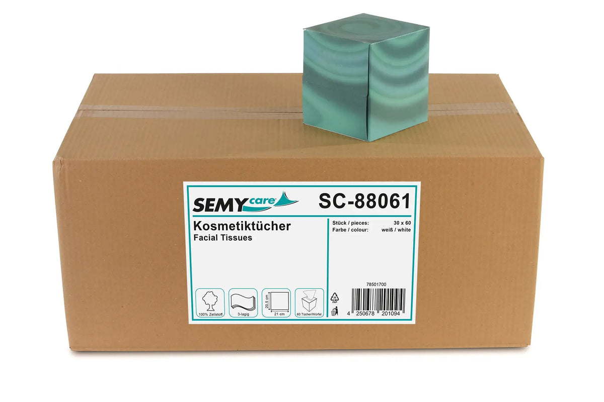 SemyCare Kosmetiktuchboxen in Würfelform, 3 - lagig, 60er Box - Hygienico