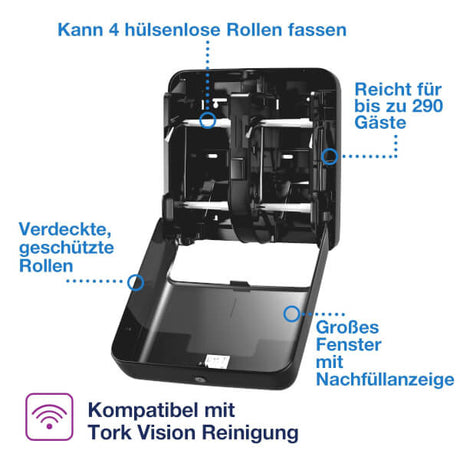 Tork OptiServe® Dispenser for Coreless Toilet Paper 4 Rolls Elevation T7